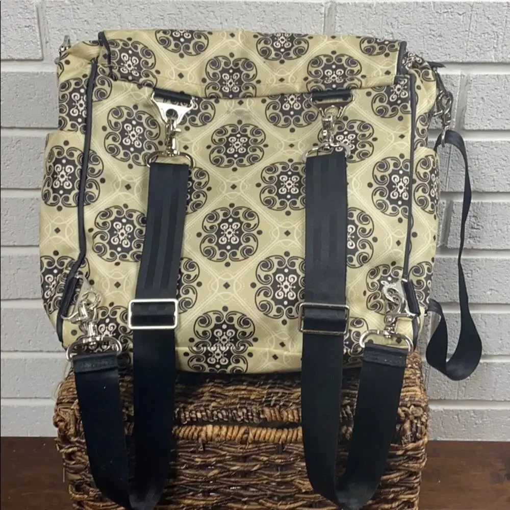 Petunia Pickle Bottom Tan & Black  Print Front Flap Diaper Bag